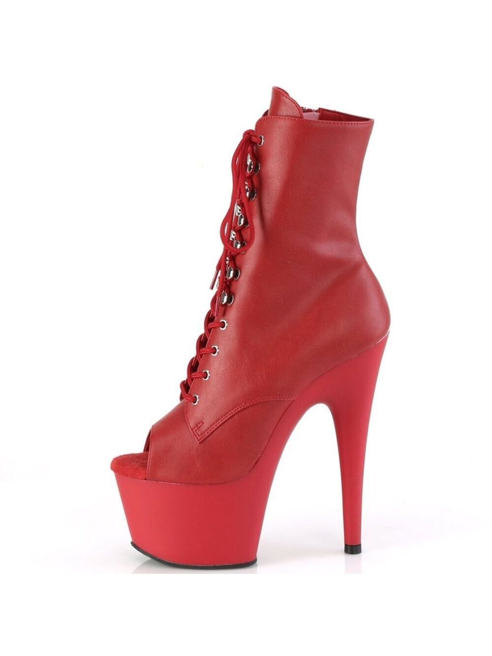 1021 Red Faux Leather Open Toe Platform Stiletto Heel Ankle Boots